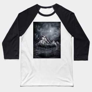 Black and White Winter Mountain Landscape Baseball T-Shirt